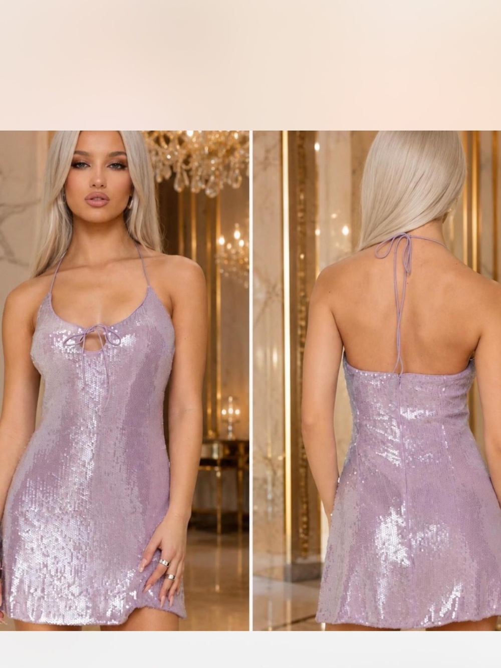 NWT Princess Poly Lavender Sequin Moonchild Halter Mini Dress